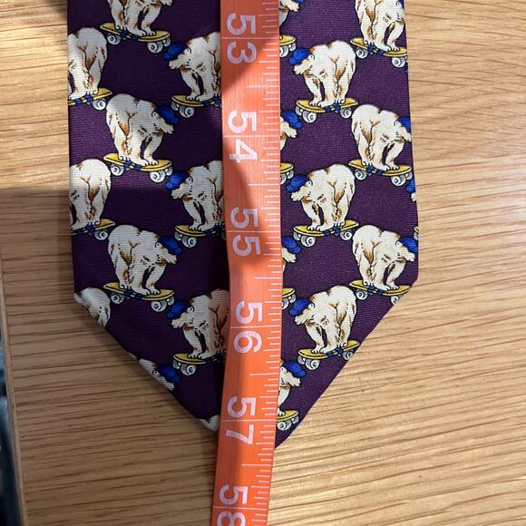 BROOKS BROTHERS Makers Necktie Silk Skateboarding Polar Bear Purple Made in USA - Picture 5 of 6